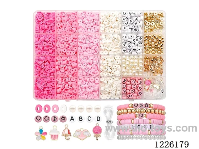 DIY Jewelry Set (soft ceramic piece + letter beads + spacer beads + pendant + 6mm gold beads/pearls + lobster clasp wrapped with clasp loop wire (24 compartments))