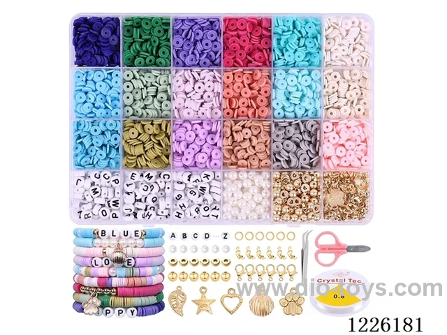 DIY Jewelry Set (soft ceramic piece + letter beads + spacer beads + 6mm gold beads/pearls + pendant + scissors wire tweezers lobster clasp wrapped with clasp loop wire (24 compartments))
