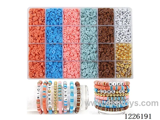 DIY Jewelry Set (Soft ceramic piece + alphabet beads + spacer beads + 6mm gold beads + thread (24 compartments))