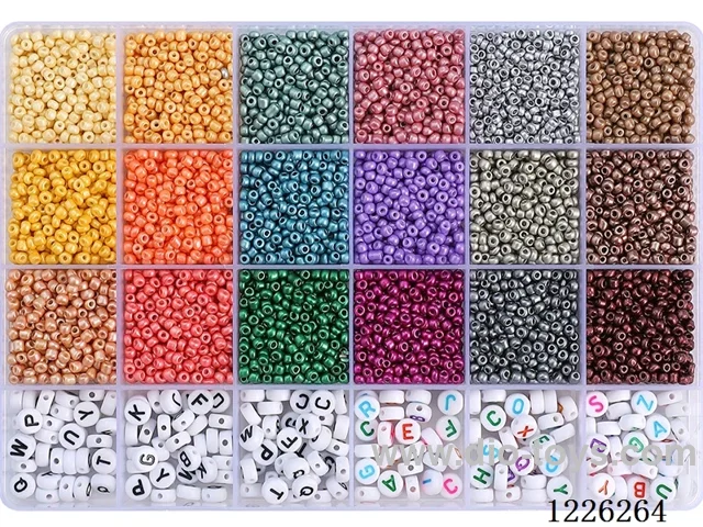 DIY Jewelry Set (3mm Rice Beads + Alphabet Beads + Thread (24compartments))