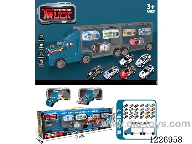 Free wheel handheld storage cargo car + pull back alloy car *6