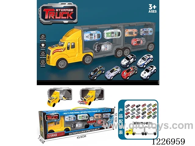Free wheel handheld storage cargo car + pull back alloy car *6