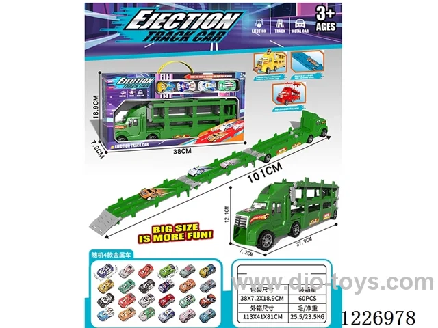 Dual Ejector Transformer Track Storage Car + Pull Back Alloy Car *4