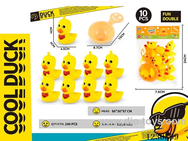 Rubber BB whistle 9 male ducks + smiley spoon