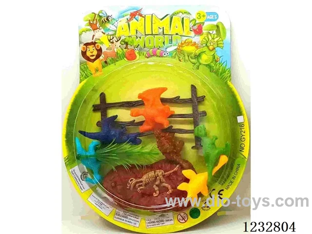 4cm PVC Solid Color Solid Dinosaur 6-Piece Set with Dinosaur Fossils