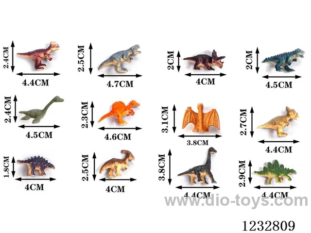 Set of 6 4cm PVC spray-painted dinosaurs