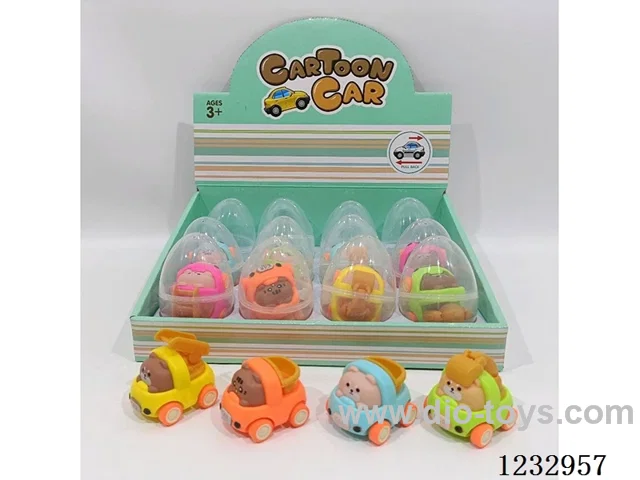 Cartoon bear Egg pull back car (12PCS) can be filled with candy