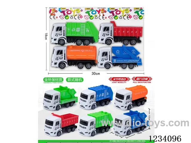 4 types of pull-back sanitation vehicles (made entirely of environmentally friendly materials) 4 pcs
