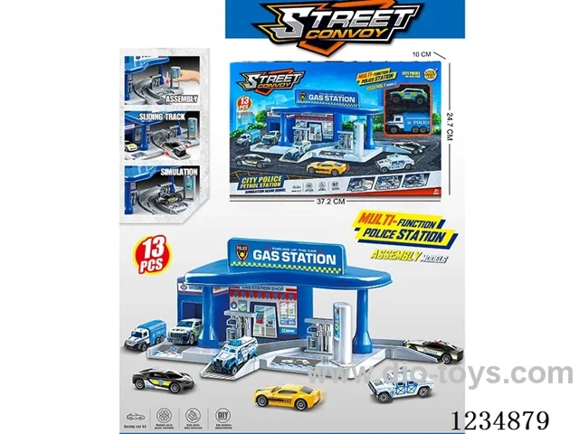 City alloy fire control gas station parking lot (with 2 alloy cars)
