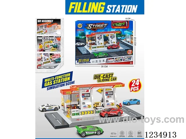 City gas station with 1 alloy car (parking lot)