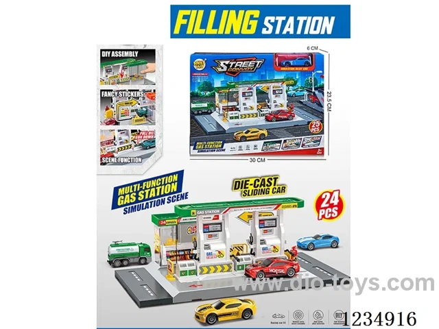 City gas station with 1 alloy car (parking lot)