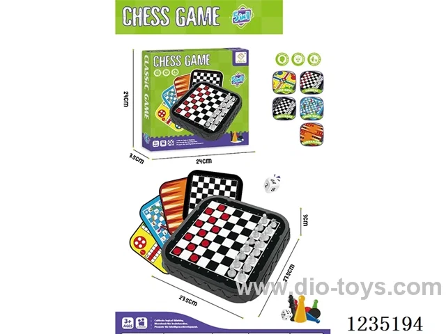 5-in-1 Chess Set Chess + Chinese Checkers + Four in a Row + Western Chess + Snake Chess 32 black pieces + 20 red pieces + 16 white pieces + 4 yellow, blue, and green pieces each + 2 dice