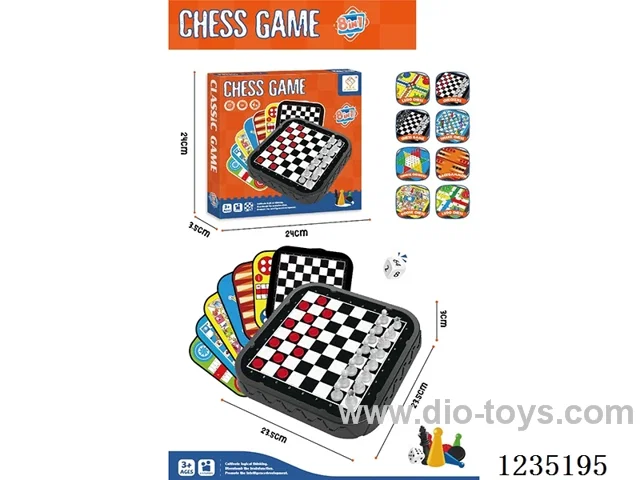 8-in-1 Chess Set: Chess + Chinese Checkers + Checkers + Four-in-a-Row + Snake + Swan + Spanish Airplane Chess + Western Chess, 32 black pieces + 26 red pieces + 16 white pieces + 10 yellow pieces + 10 green pieces + 4 blue pieces + 2 dice