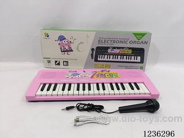 37-key keyboard with microphone music USB cable pink/not included battery