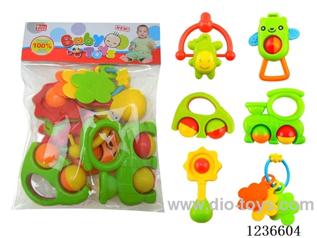(GCC) 6PCS rattles (Train+Monkey+Sunflower+Wreath+Bear+Car)
