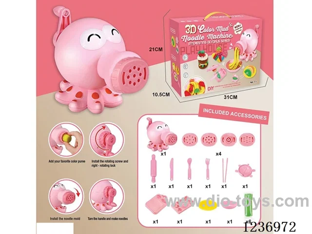 Pink Octopus Noodle Maker Coloured Clay Set DIY