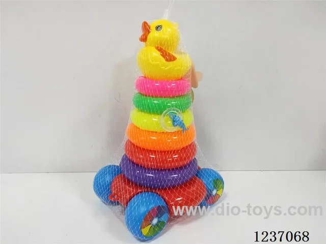 7 layers round with patterned yellow duck tractor rainbow ring