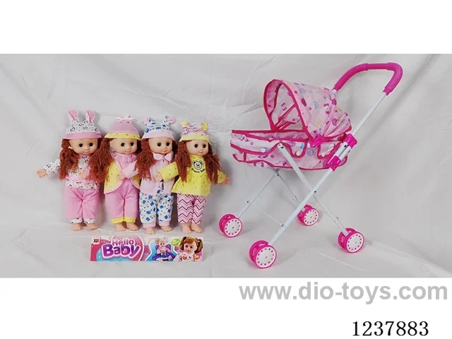14-inch cotton-stuffed doll with English IC/Iron handcart