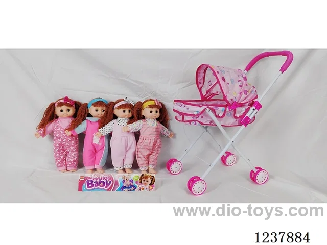 14-inch cotton-stuffed doll with English IC/Iron handcart
