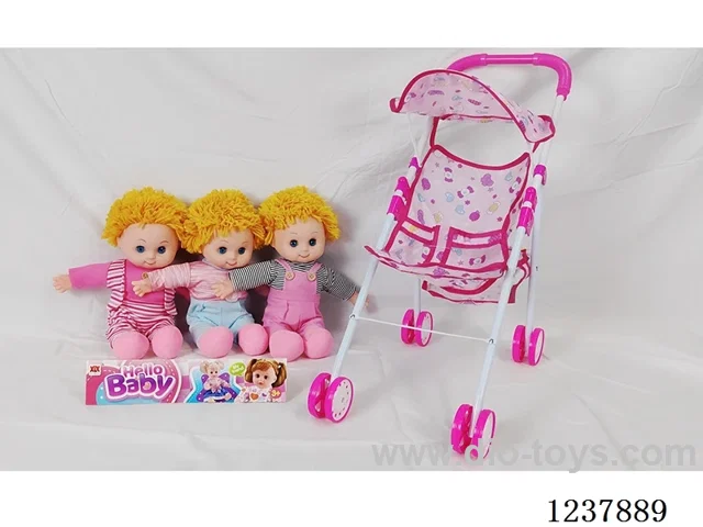 16-inch cotton-stuffed doll with English IC/Iron handcart