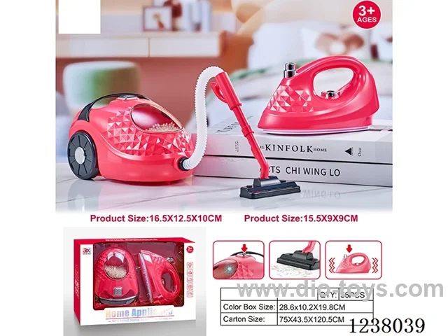 Home Appliances set-vacuum cleaner: light/rotation; Iron: vibration -2*AA+2*AA not included.