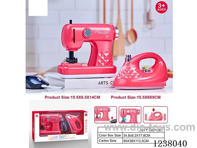 Home Appliances set-sewing machine: light/simulated action; Iron: vibration -2*AA+2*AA not included.