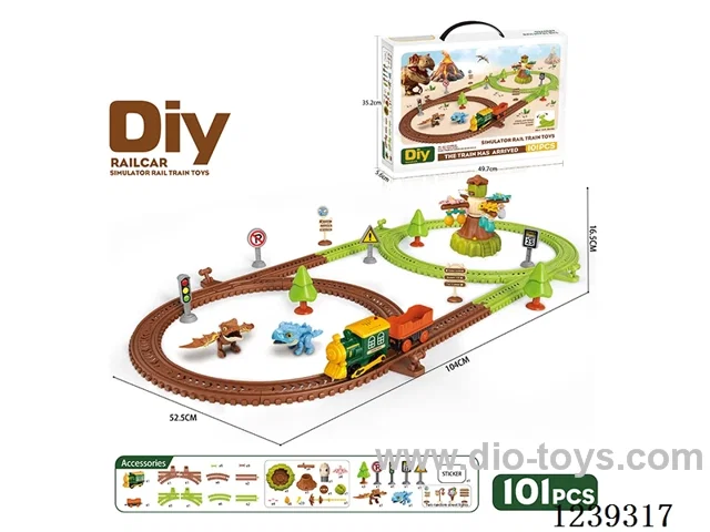 DIY assembled electric railcar 101PCS with music not included battery (dinosaur series)