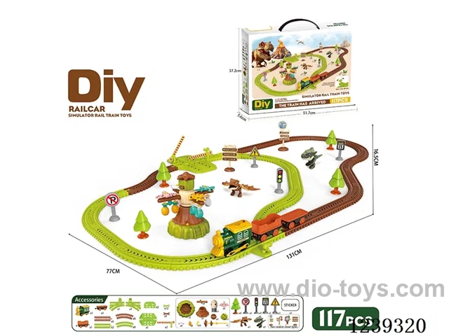 DIY assembled electric railcar 117PCS with music not included battery (dinosaur series)