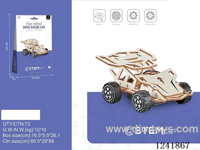 Wooden assembled four-wheel drive racing car