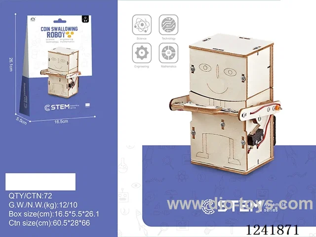 Wooden assembling coin swallowing robot
