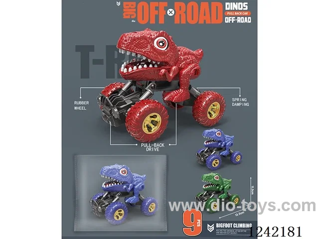 Dual pull back dinosaur car 3 colors mixed