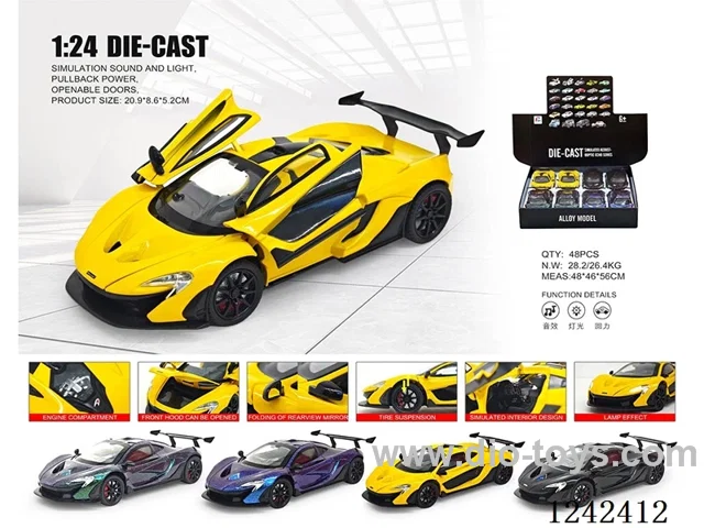 1:24 pull back car W L/M included battery 4 colors mixed 8PCS