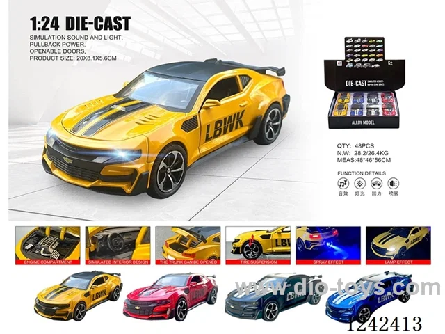 1:24 pull back car W L/M/spray included battery 4 colors mixed 8PCS