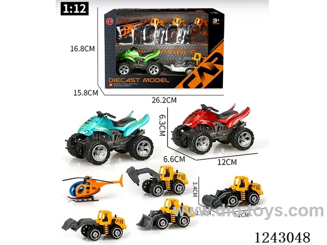 1:12 alloy inertia beach motorbike + 4PCS free wheel alloy construction vehicle + 1PCS free wheel alloy aircraft