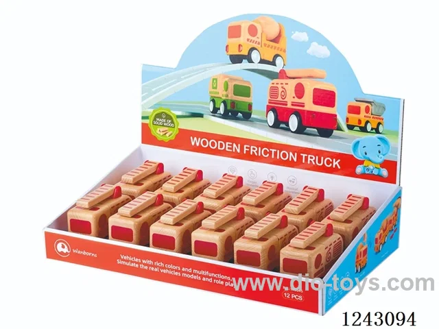 Wooden Mini Fire Truck W L/M Included Battery 12 PCS