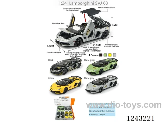 1:24 Lamborghini SVJ 63 -pull back car W L/M 8PCS