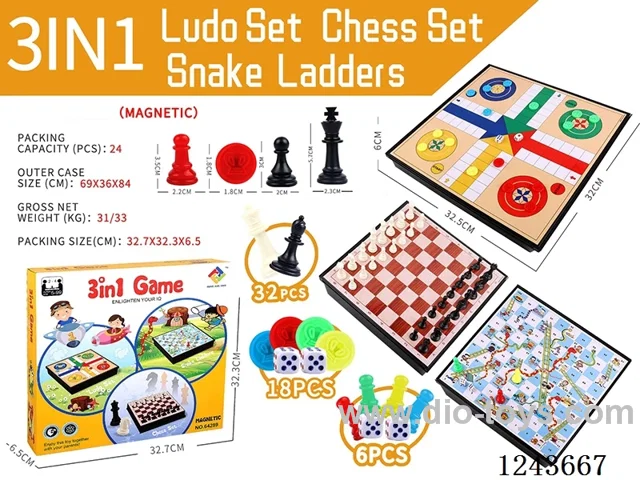 chess, flight chess, snake chess 3 in 1 (with magnetic)
