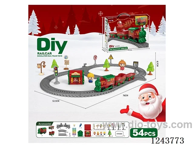 Christmas theme DIY assembled B/O track car/54PCS with music not included battery
