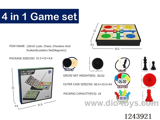 4-in-1 Chess, Flying Chess, Snake Chess, Checkers with Magnet(Large)(GCC)