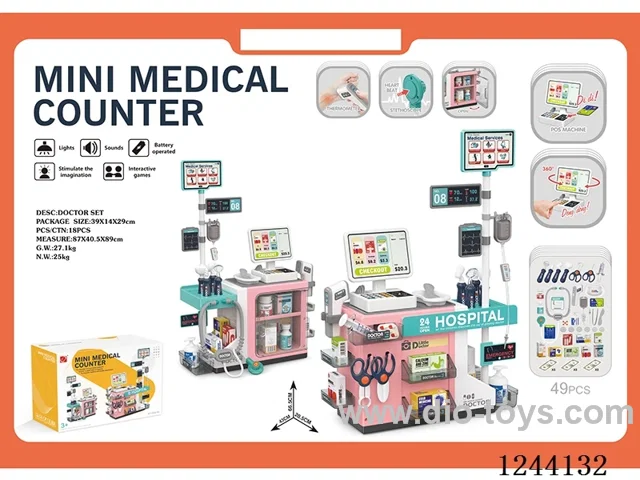 49PCS Mini medical desk set (W L/M 2*AG13/LR44 battery included, 2*AAA+2*AA battery not included) Desk set (W L/M 2*AG13/LR44 battery included , 2*AAA+2*AA battery not included) Pink