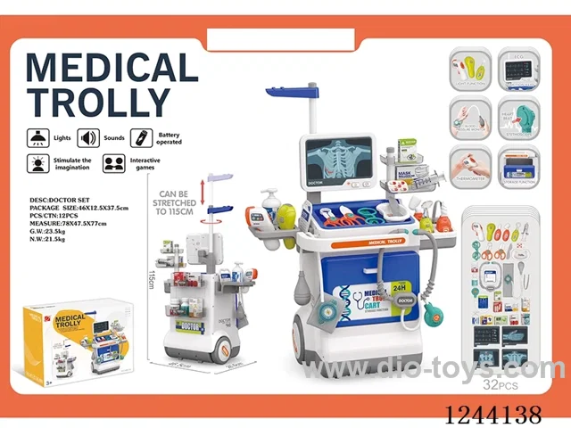 32PCS Medical equipment treatment table X-ray screen + ECG combination set (W L/M 4*AG10+4*AG13 battery included , 2*AAA battery not included) Blue