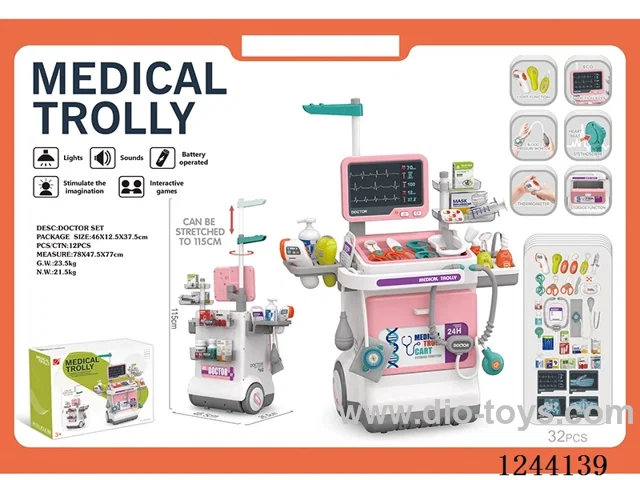 32PCS Medical equipment treatment table X-ray screen + ECG combination set (W L/M 4*AG10+4*AG13 battery included, 2*AAA battery not included) Pink
