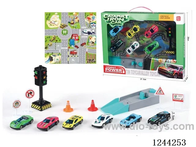 Alloy pull back car with ejector + cars*6
