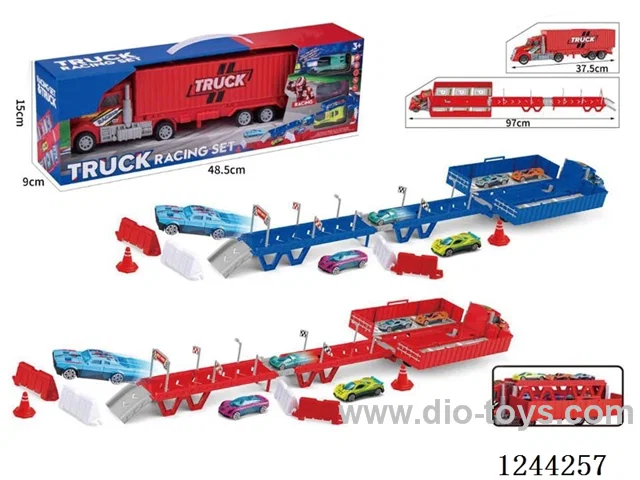 Container car storage deformation ejector With (3PCS ABS car +15 road signs barricades +1 DIY stickers)