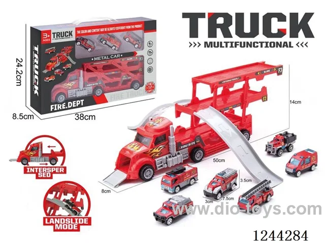 Folding Cargo Car - Alloy Firefighting Track Scene (Red Cargo Car)