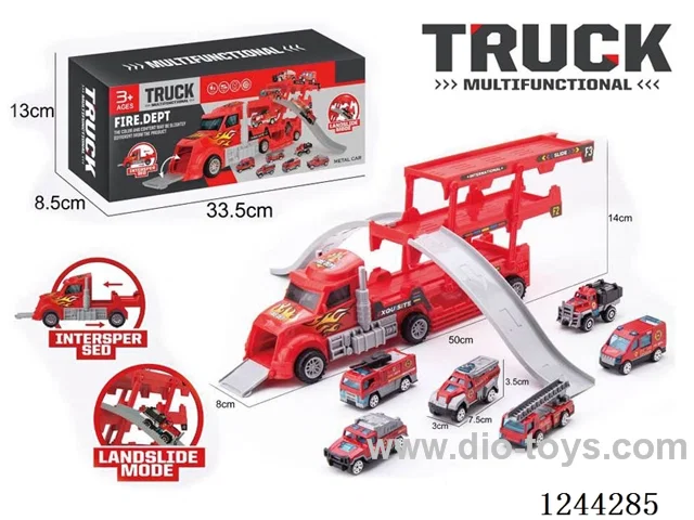 Folding Cargo Car - Alloy Firefighting Track Scene (Red Cargo Car)