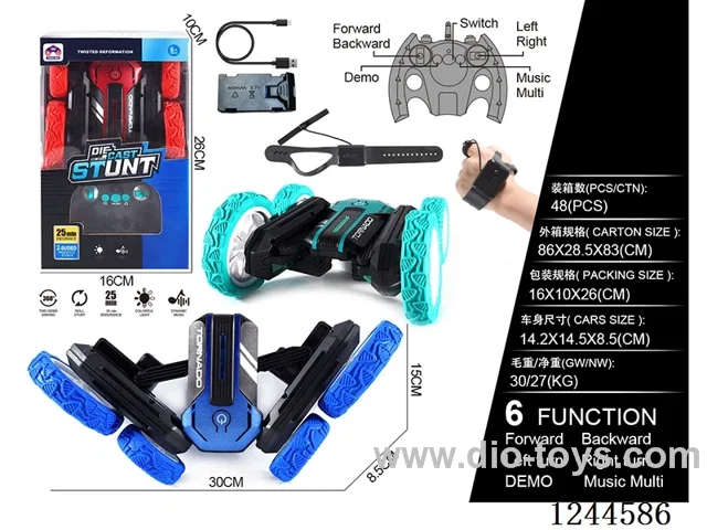 2.4G 6ch rc stunt alloy car with watch included battery