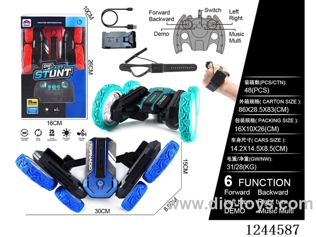 2.4G 6ch rc stunt alloy car with watch included battery
