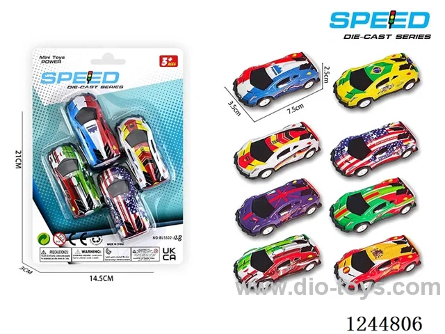 Pull Back Metal Flag Colours Sports Car 4PCS