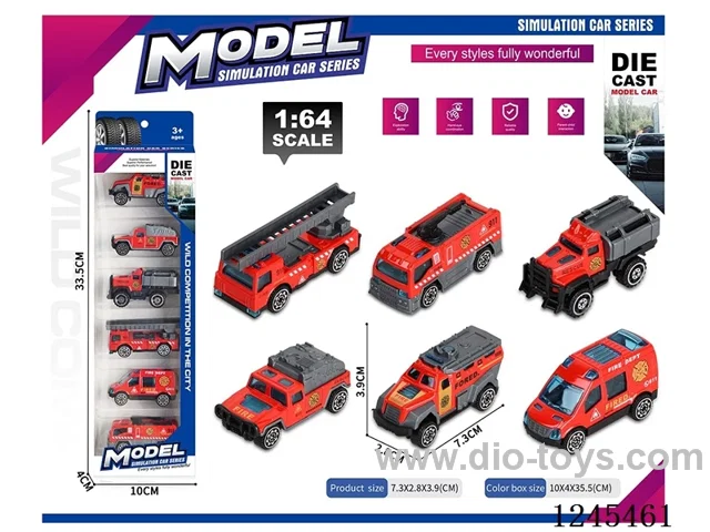 Alloy free wheel red fire truck 6pcs